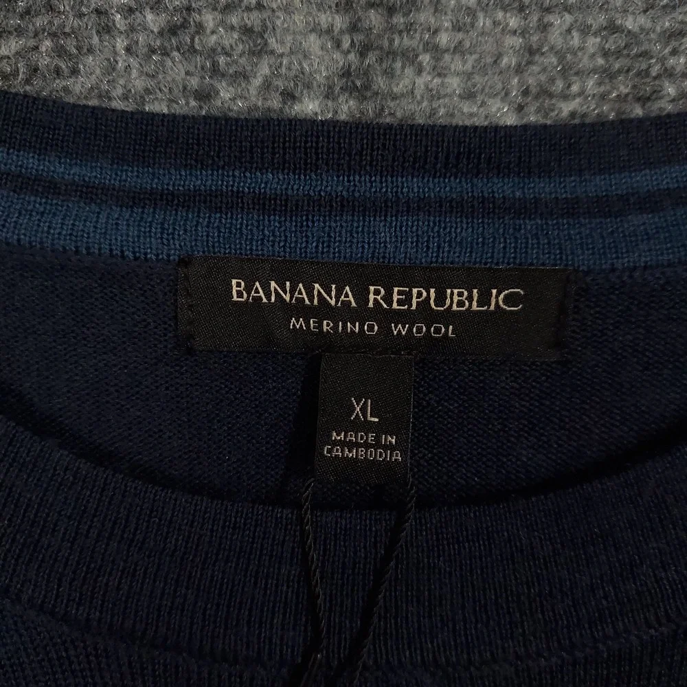 Banana Republic Sweater Mens XL Blue Merino Wool Crewneck Knit Martin‎ Cambodia